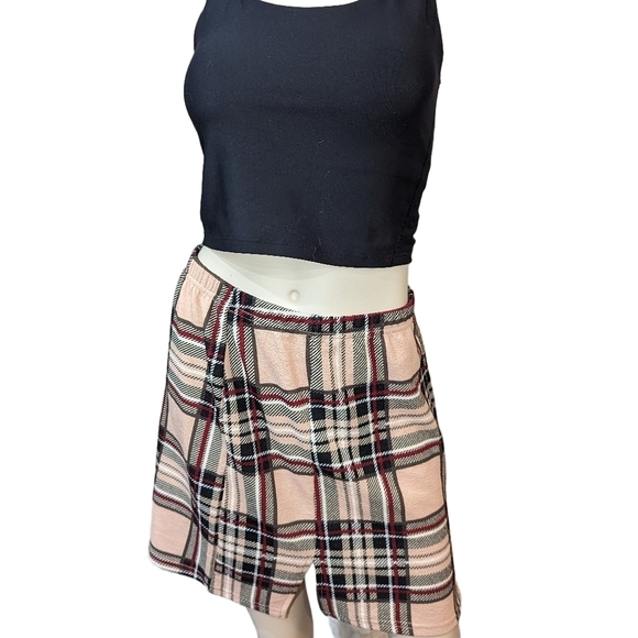 Plaid size 10 large plaid black and peach midi skirt elastic waist nwot - Picture 3 of 10